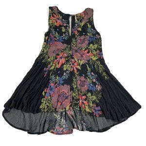 Free People Tunic Top Women’s Size XS Black Floral Print Sleeveless Keyhole Back